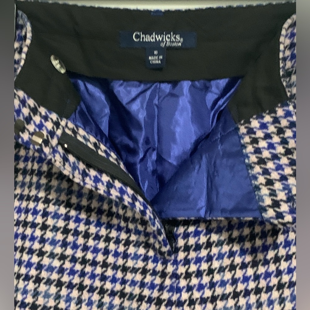 Chadwicks of Boston Herringbone Wool Blend Trousers Blue & Black Size 10